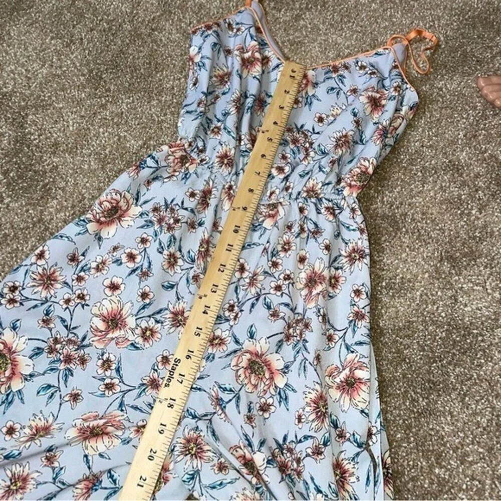 Leith Womens Kelsey Floral Wide Leg Jumpsuit Belt Lined Spring Wedding XXS blue